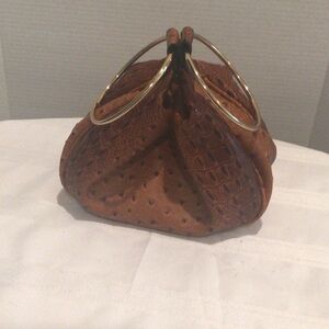 Retro Versona bracelet purse brown ostrich leather gold colored rings